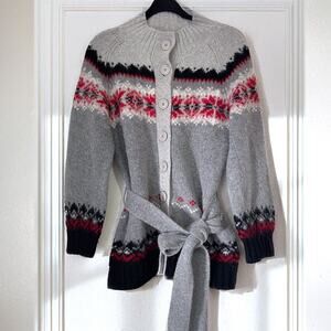 GREATPLAINS Lambswool Angora Fair Isle Snowflakes Cardigan in Multi Size L